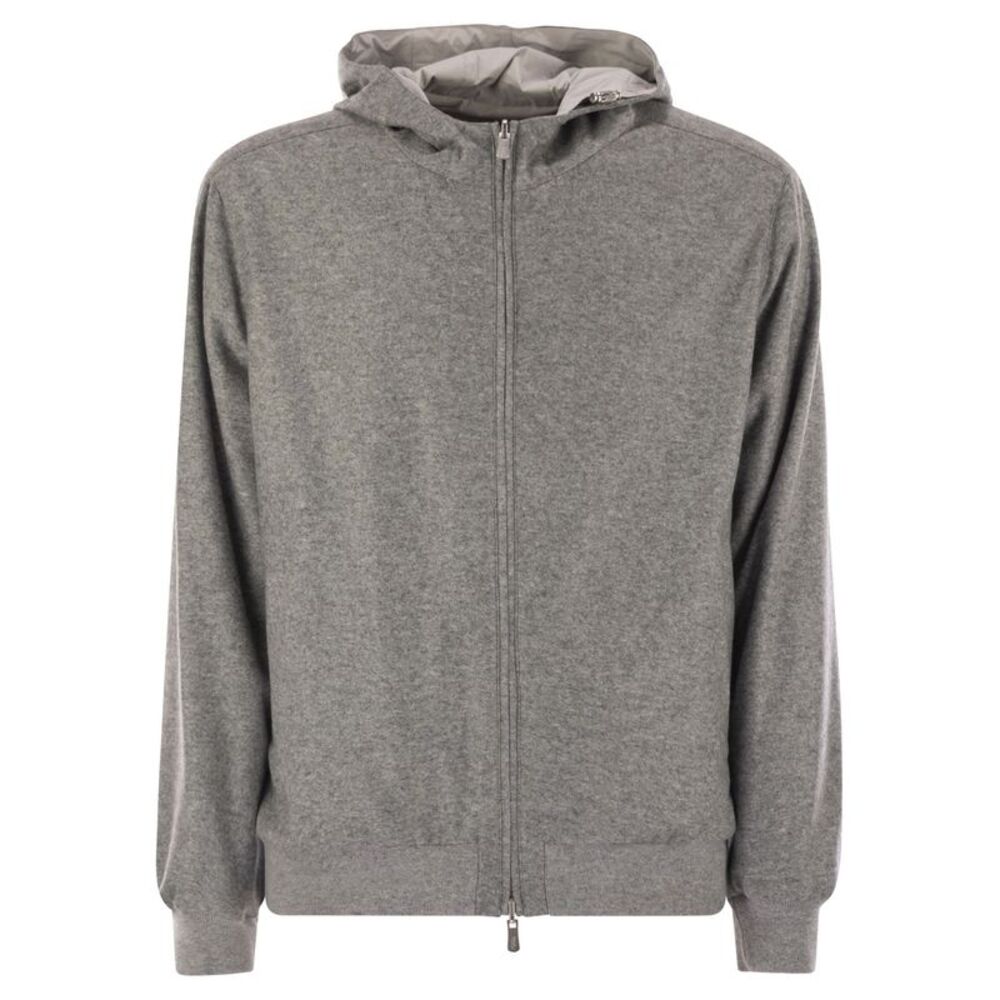 Fedeli Men Reversible Bomber Jacket With Hood In Cashmere Flannel And Airstop